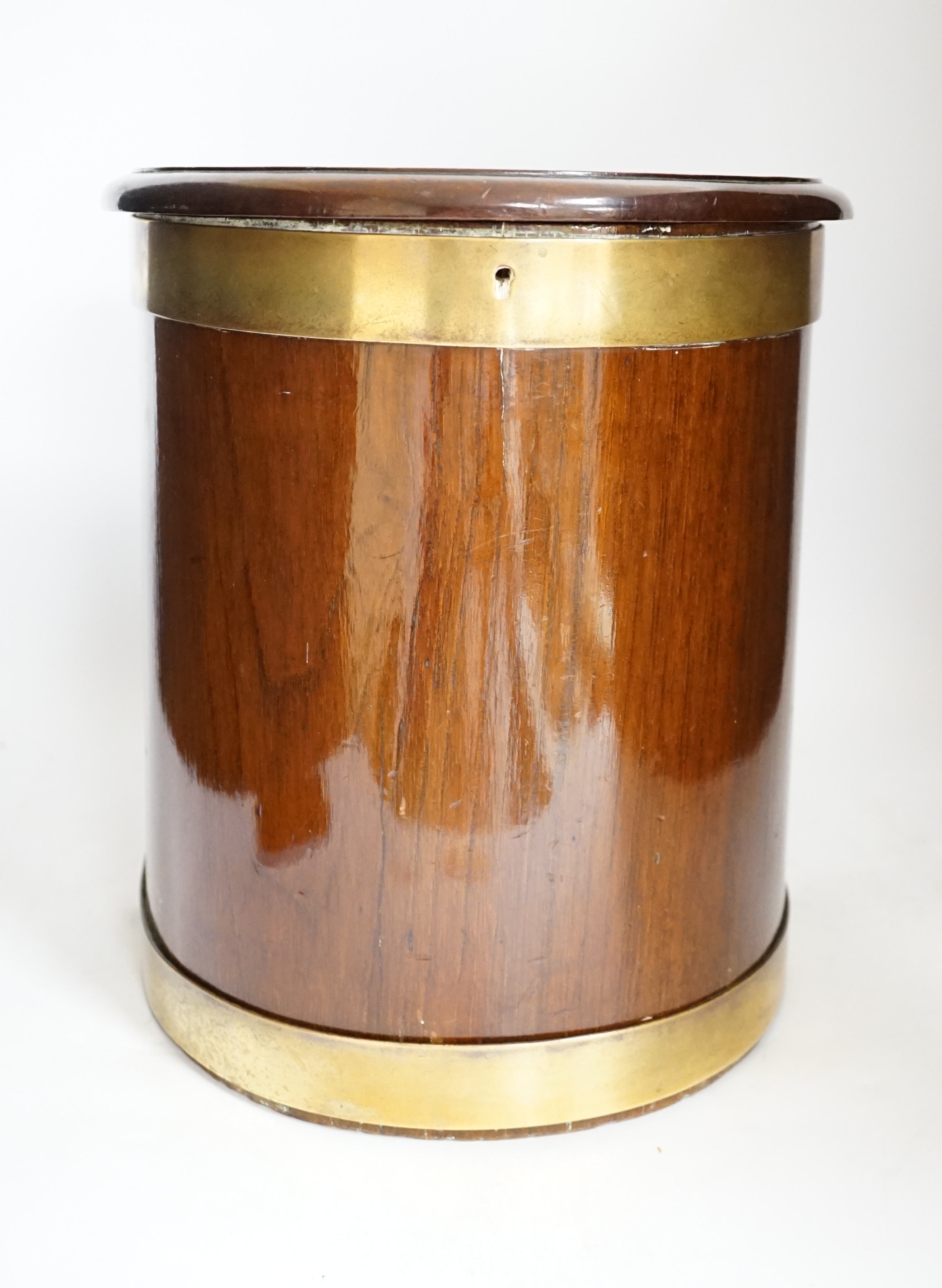 A late Georgian brass bound mahogany box / case, no key